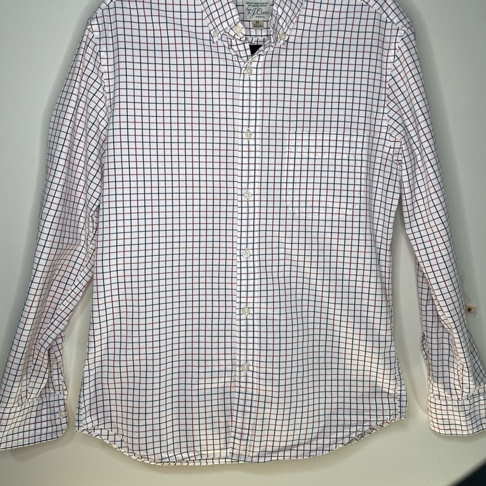 J. Crew Men's White and Red Checkered Shirt
